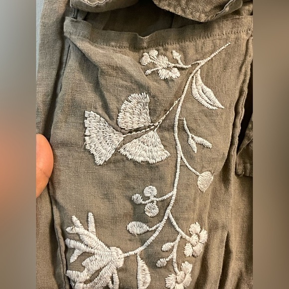 JOHNNY WAS lael Floral Embroidered Linen Wide Leg Pants Boho Summer County Club - Picture 7 of 9